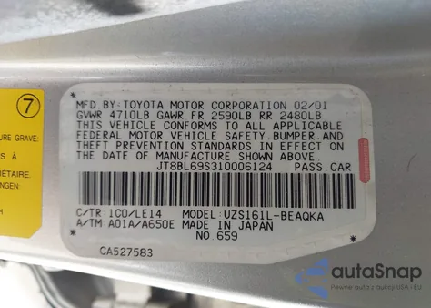 2001 Lexus Gs 430 z USA, uszkodzony, nr VIN JT8BL69S310006124